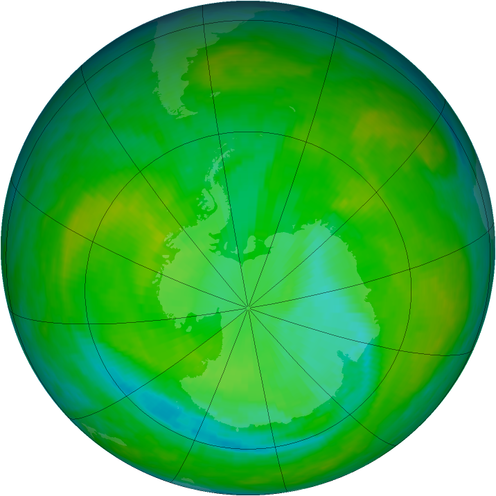 Antarctic ozone map for 16 December 1984